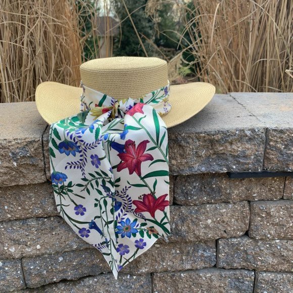 Gucci Woven Hat with Floral Alba Ribbon in Beige - Picture 7 of 12